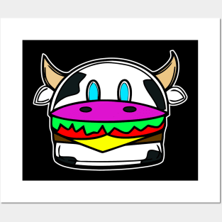 Cute Kawaii Dairy Cow Cheeseburger Posters and Art